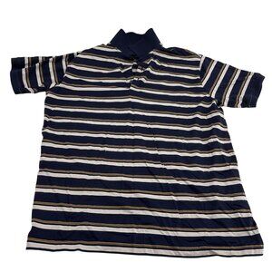Hart Schaffner‎ Marx Striped Polo Shirt Navy/Beige/White Men's size Large